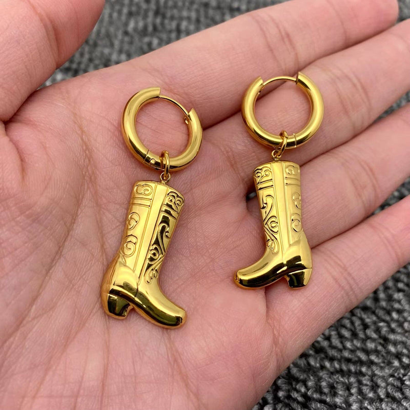 18K Gold Plated Cowboy Boots Huggie Hoop Earrings