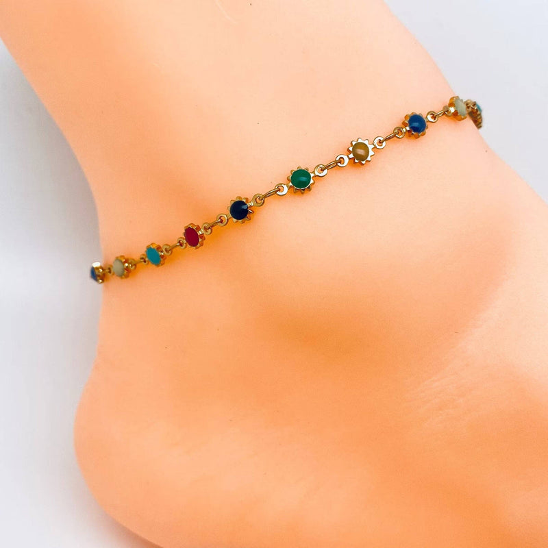 Colored Enamel Small Sun Chain Anklet