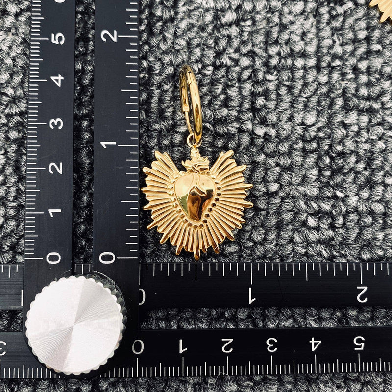 18K Gilded Sacred Heart Huggie Hoop Earrings