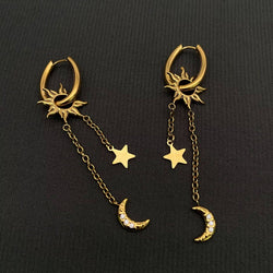 18K Gold Plated Moon Star Sun Huggie Hoop Earrings