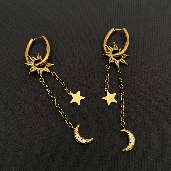 18K Gold Plated Moon Star Sun Huggie Hoop Earrings