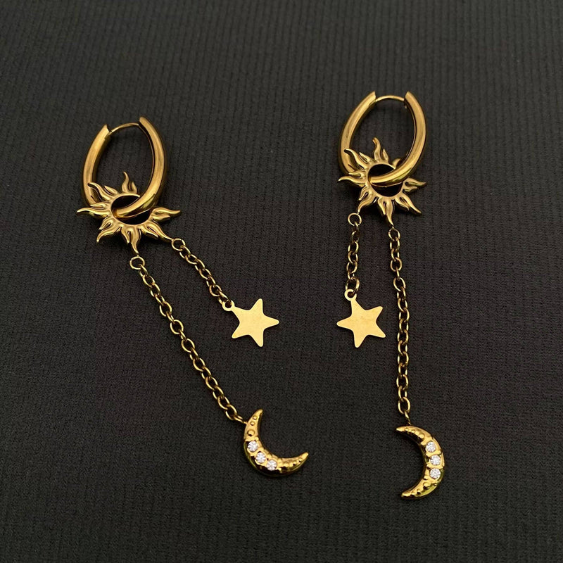 18K Gold Plated Moon Star Sun Huggie Hoop Earrings