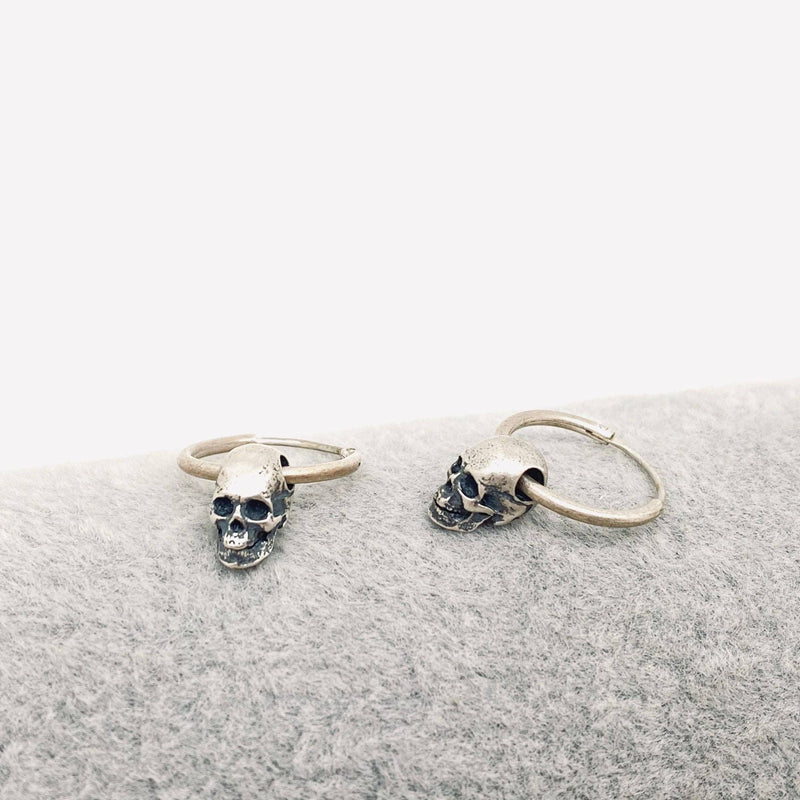 Sterling Silver Vintage Gothic Skull Huggie Hoop Earrings