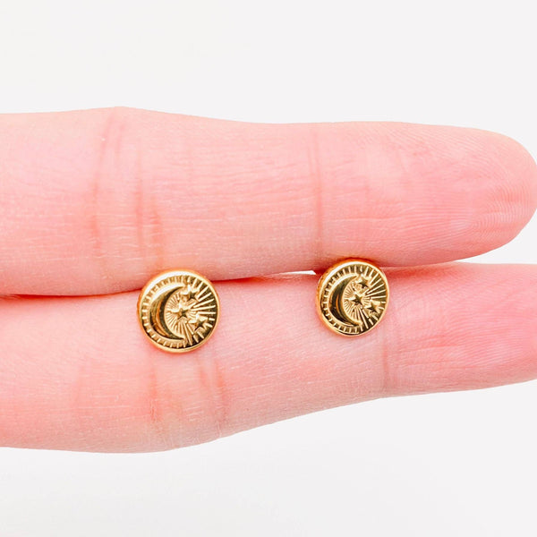 18K Gold Plated Star and Moon Stud Earrings