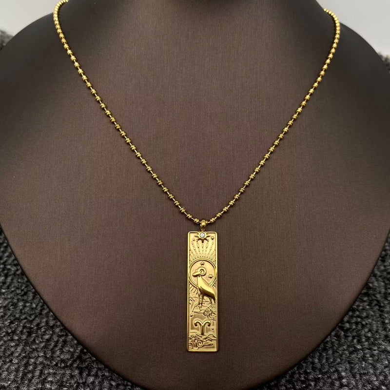 18K Gold Plated Rectangular Zodiac Sign Charm Necklace -