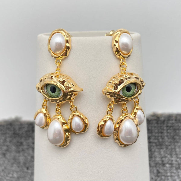 Evil Eye & Pearl Charm Dangle Earrings