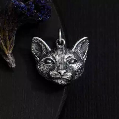 Sterling Silver Dimensional Cat Head Charm