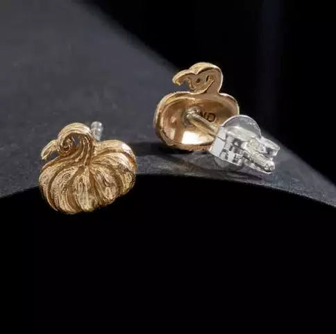 Bronze 3D Pumpkin Post Earrings