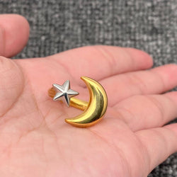 Adjustable 18k Plated Two Tone Star Moon Ring