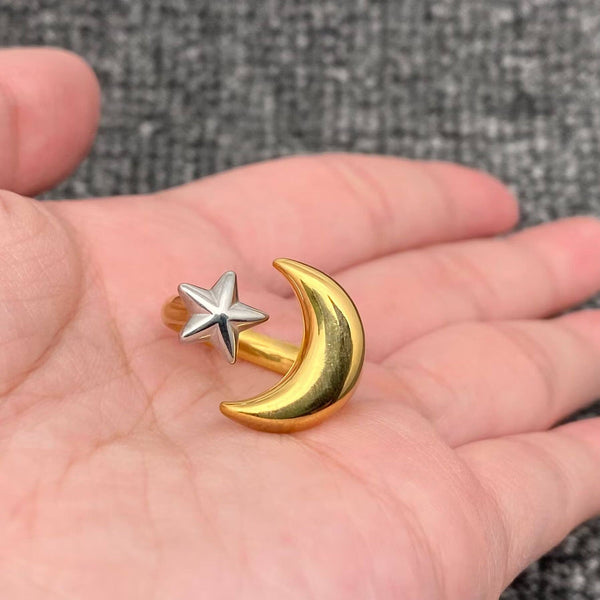 Adjustable 18k Plated Two Tone Star Moon Ring