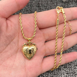 Floral Heart Locket on Rope Chain - 18K Gold-plate