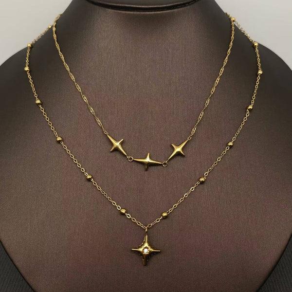 18K Gold Plated Star Charm Double Layered Necklace