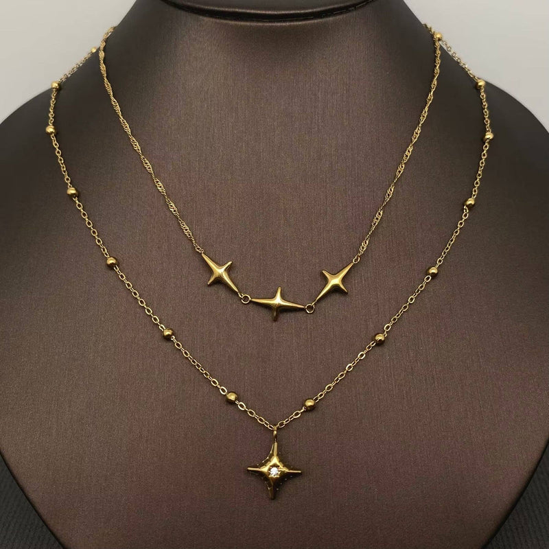 18K Gold Plated Star Charm Double Layered Necklace