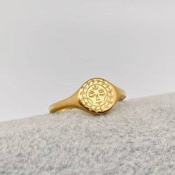 Moon Goddess Signet Ring - 18K Gold Plated S.Steel