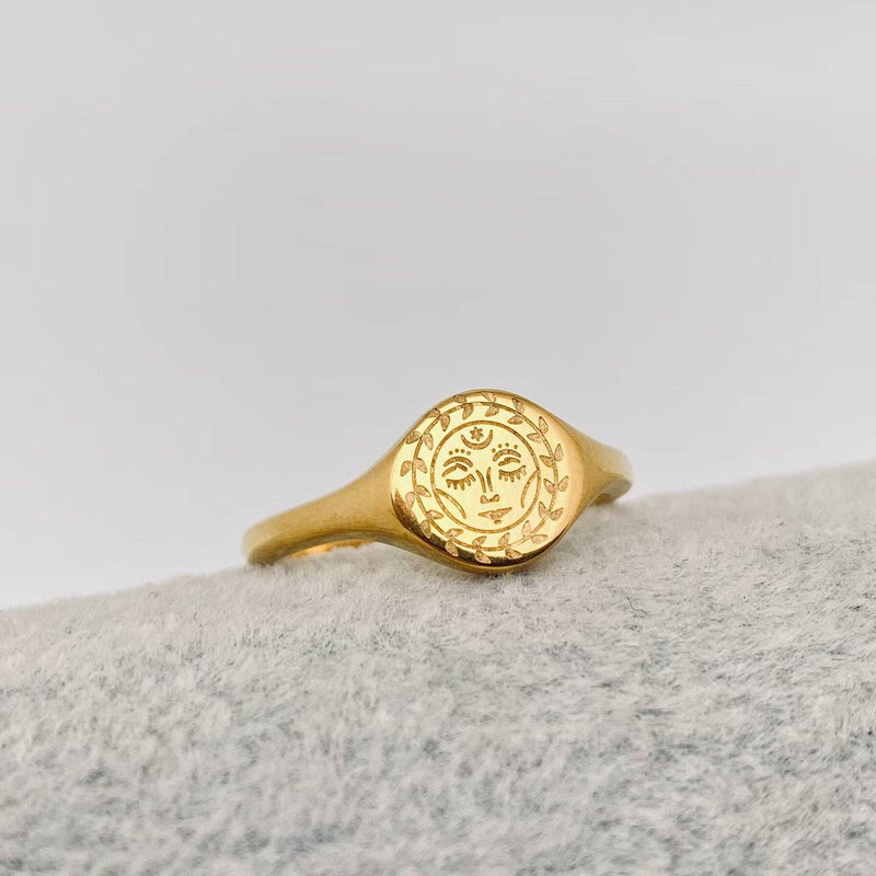 Moon Goddess Signet Ring - 18K Gold Plated S.Steel