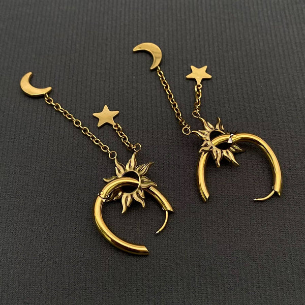 18K Gold Plated Moon Star Sun Huggie Hoop Earrings