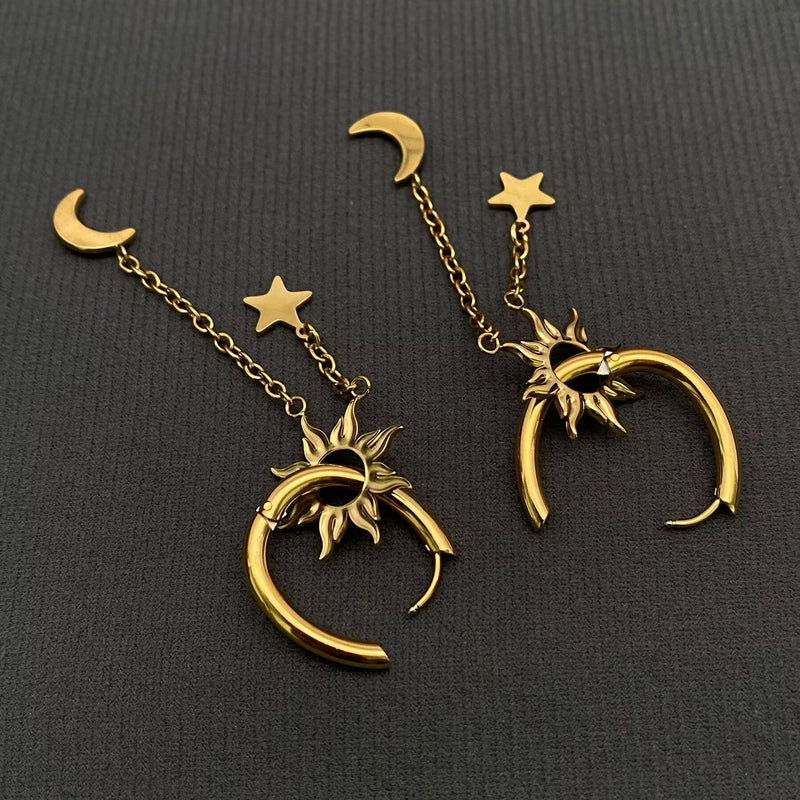 18K Gold Plated Moon Star Sun Huggie Hoop Earrings