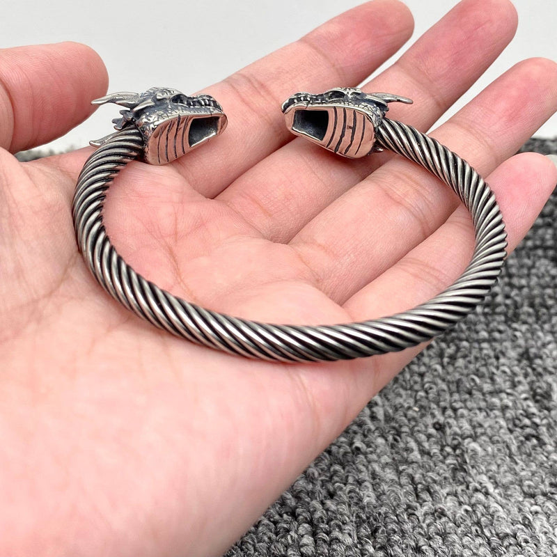 Double Dragon Head Stainless Steel Cuff Bangle