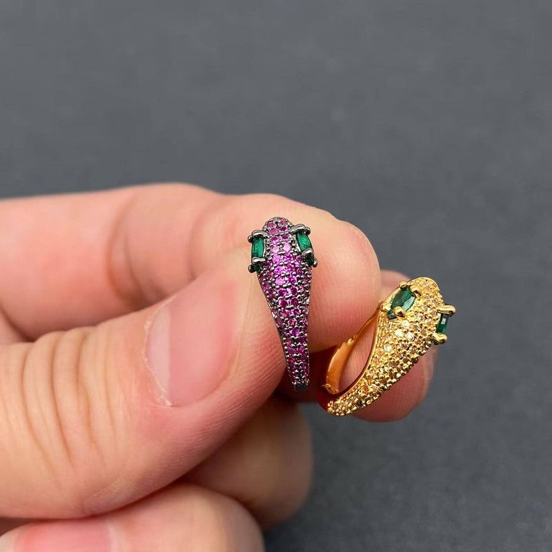 Gold Plated Inlaid Cubic Zirconia Snake Shape Huggie Earrings