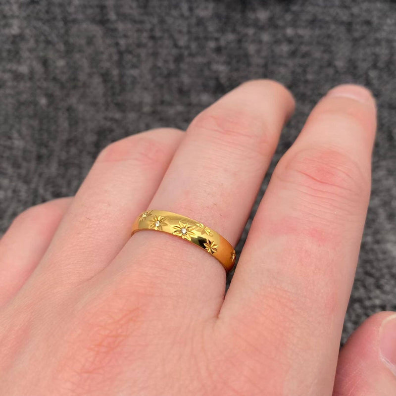 18K Gold Plated Inlaid Stars Celestial Ring