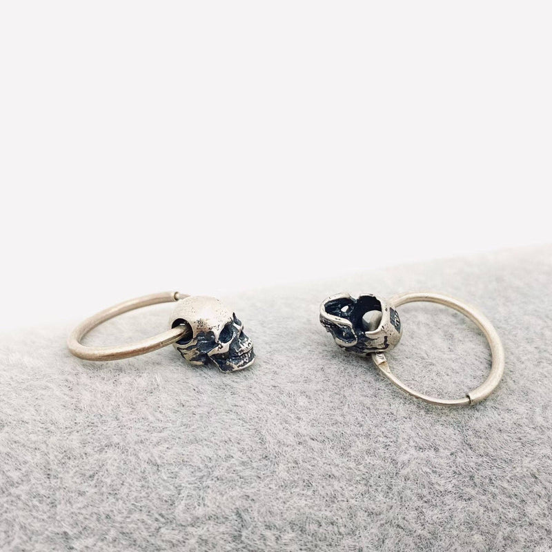 Sterling Silver Vintage Gothic Skull Huggie Hoop Earrings