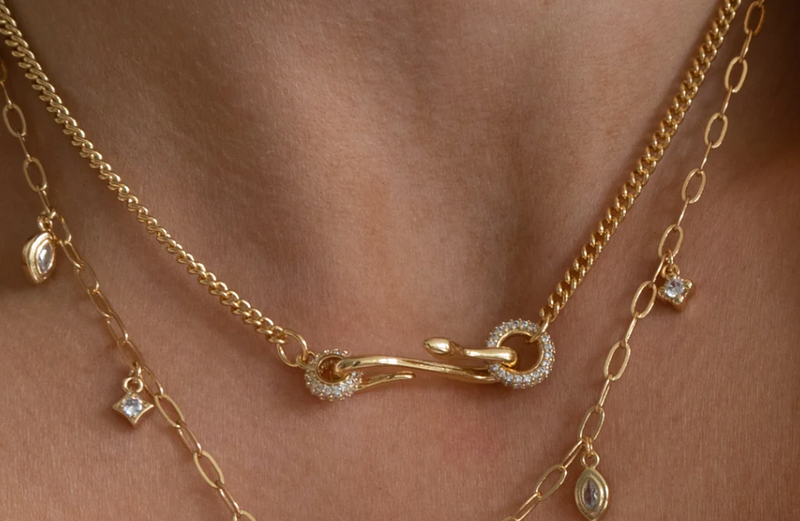 Snake Serpent Pendant Pavé Charm Necklace 