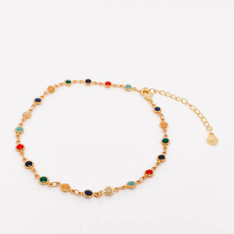 Colored Enamel Small Sun Chain Anklet