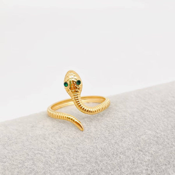 18K Gold Plated Green Eyes Snake Adjustable Ring