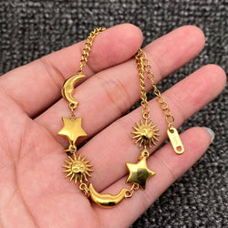 Star Moon Sun linked Bracelet - 18K Gold Plated S.Steel