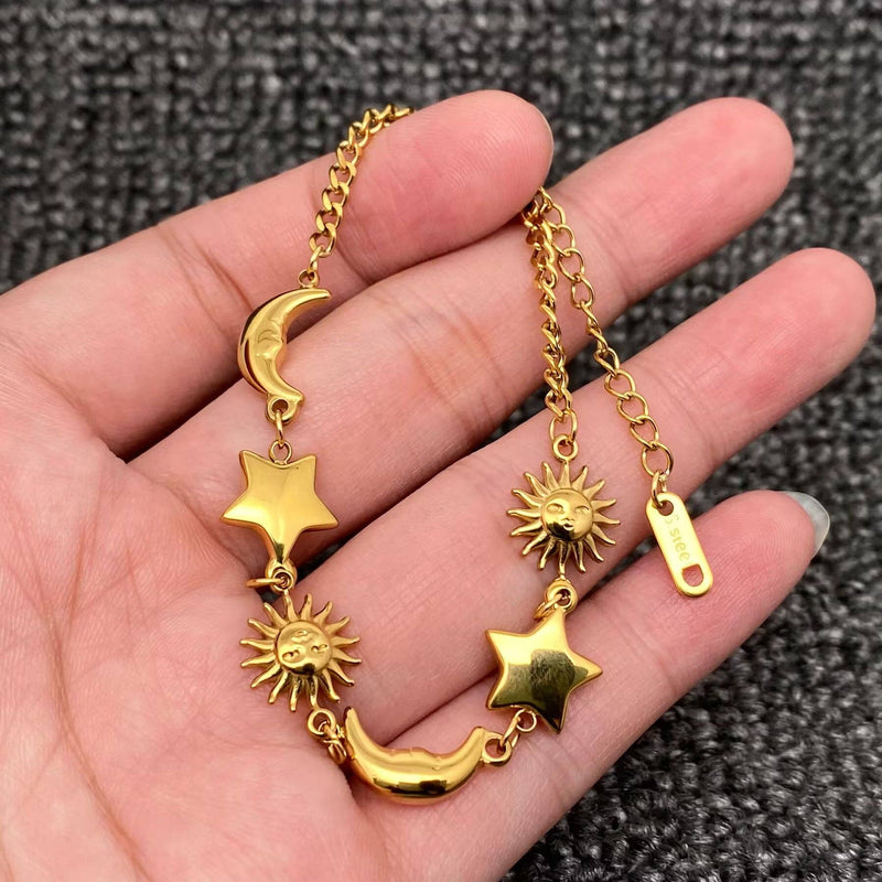 Star Moon Sun linked Bracelet - 18K Gold Plated S.Steel