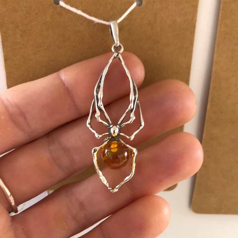 Cognac Amber Sterling Silver “Spider” Pendant