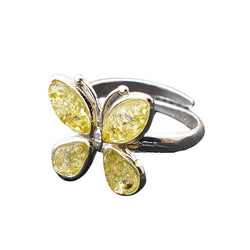 Citrine Amber Sterling Silver Butterfly Adjustable Ring