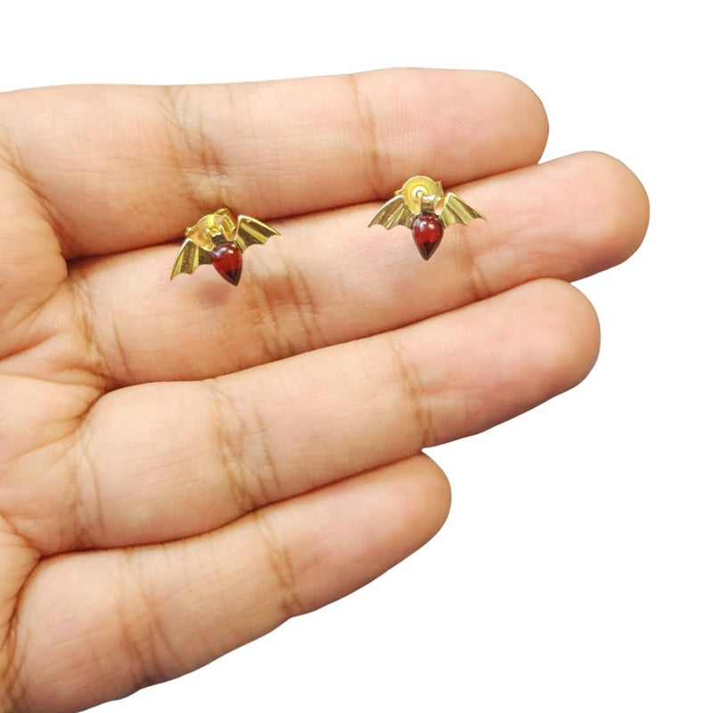 Cherry Amber Gold Plated Bat Stud Earrings