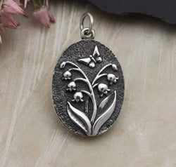 Sterling Silver Oval Lily of the Valley Charm