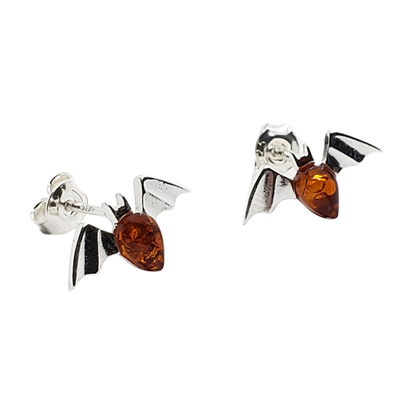 Baltic Amber Sterling Silver Bat Earrings