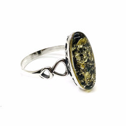Green Amber Sterling Silver Ring