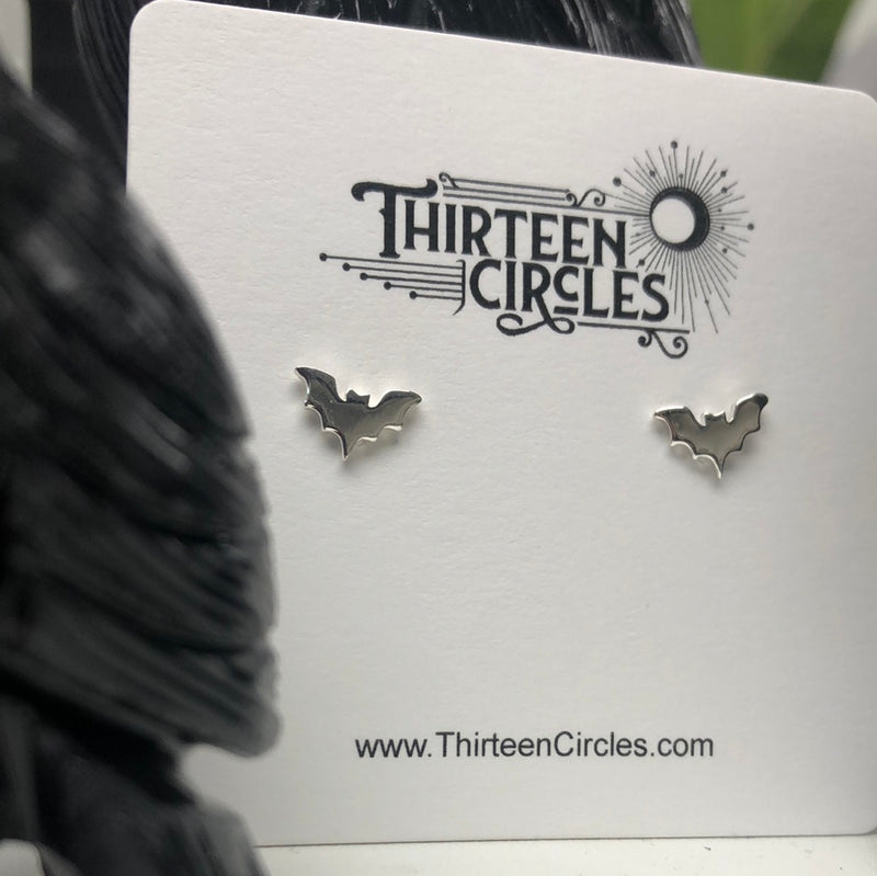 Sterling Silver Flat Tiny Bat Post Earrings