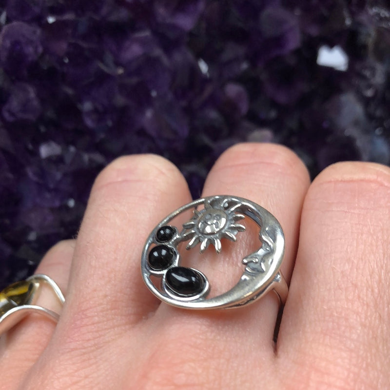 Amber “Sun And Moon” Sterling Silver Ring