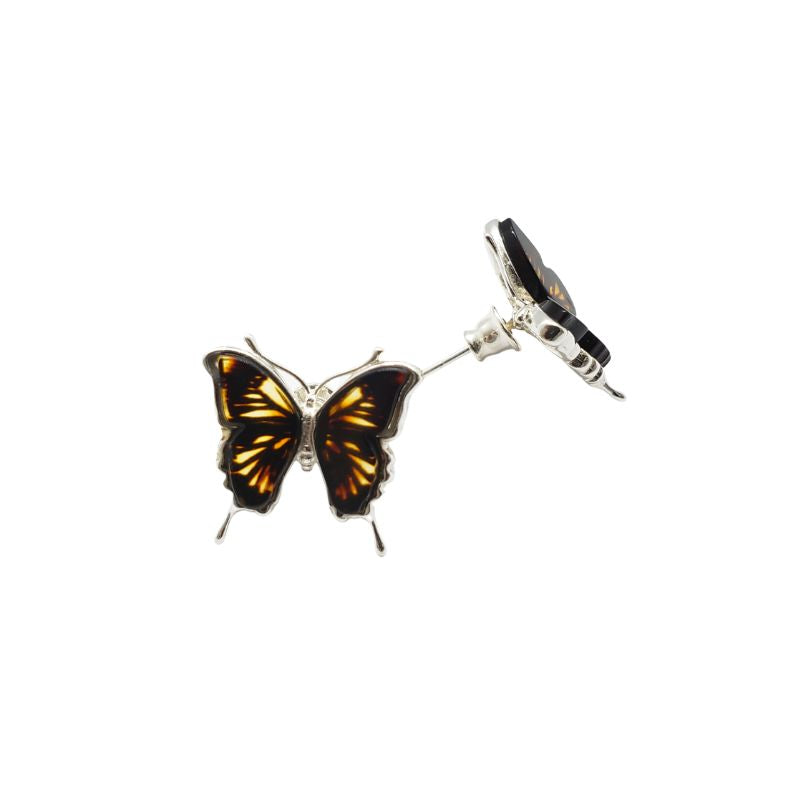 Cameo Amber Sterling Silver Butterfly Stud Earrings
