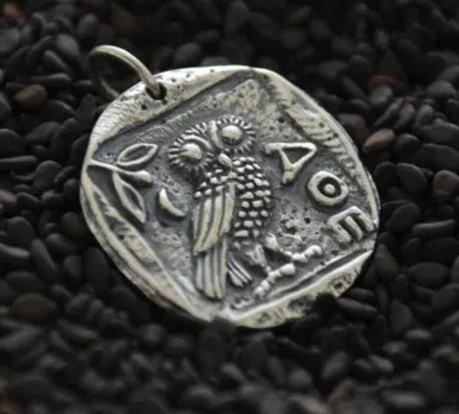 Sterling Silver Ancient Coin Charm - Athena's Owl