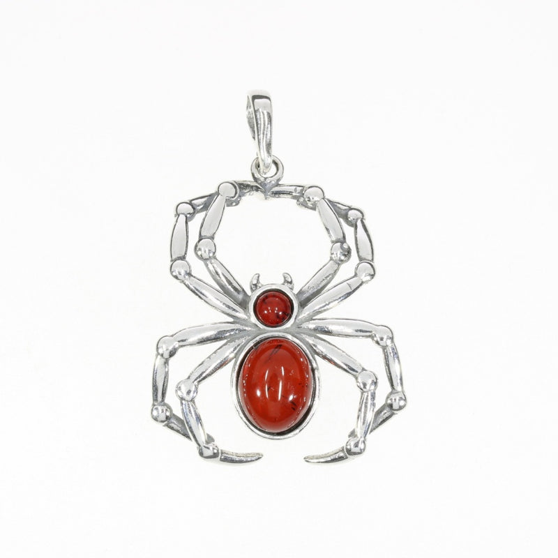 Cherry Amber Sterling Silver Spider Pendant