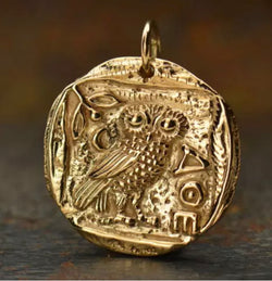 Bronze Coin Charm - Owl of Athena - 24x19mm