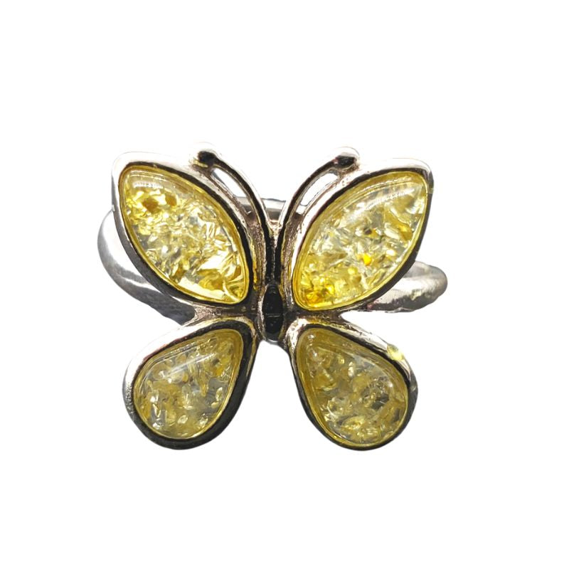 Citrine Amber Sterling Silver Butterfly Adjustable Ring