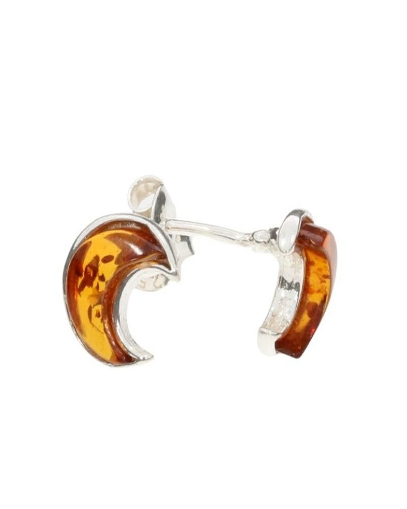 Cognac Amber Sterling Silver Moon Earrings