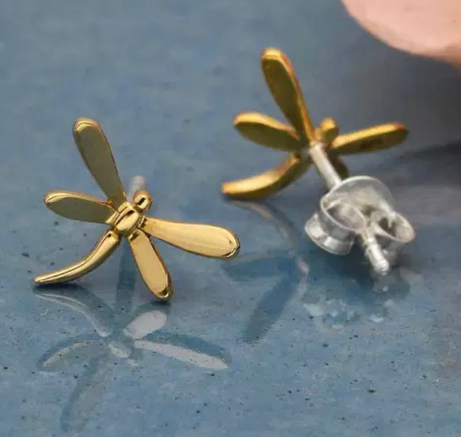 Bronze Dragonfly Post Earrings 9x10mm