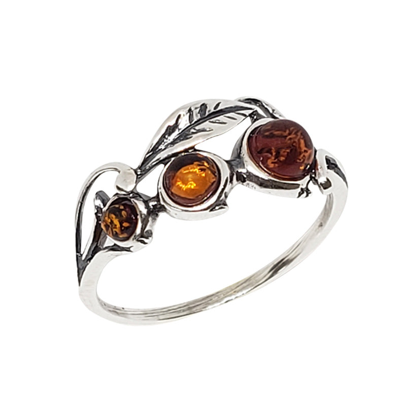 Cognac Amber Sterling Silver Ring