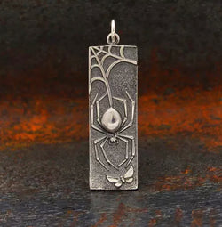 Sterling Silver Spider Pendant on Rectangle