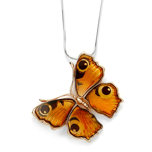 Cameo Amber Gold Plated Silver Butterfly Pendant