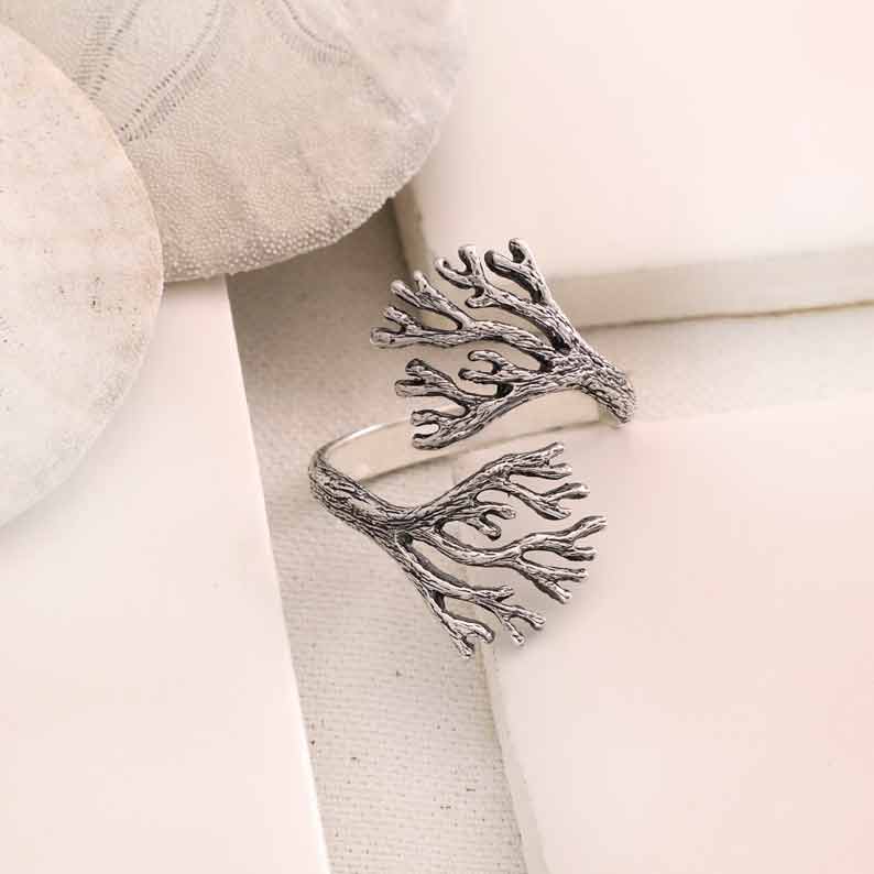 Sterling Silver Adjustable Sea Coral Ring