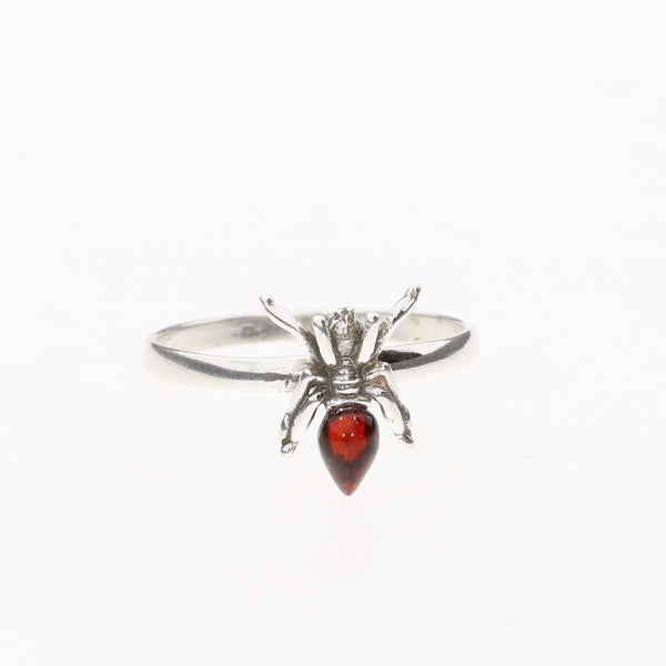 Amber Sterling Silver Spider Ring